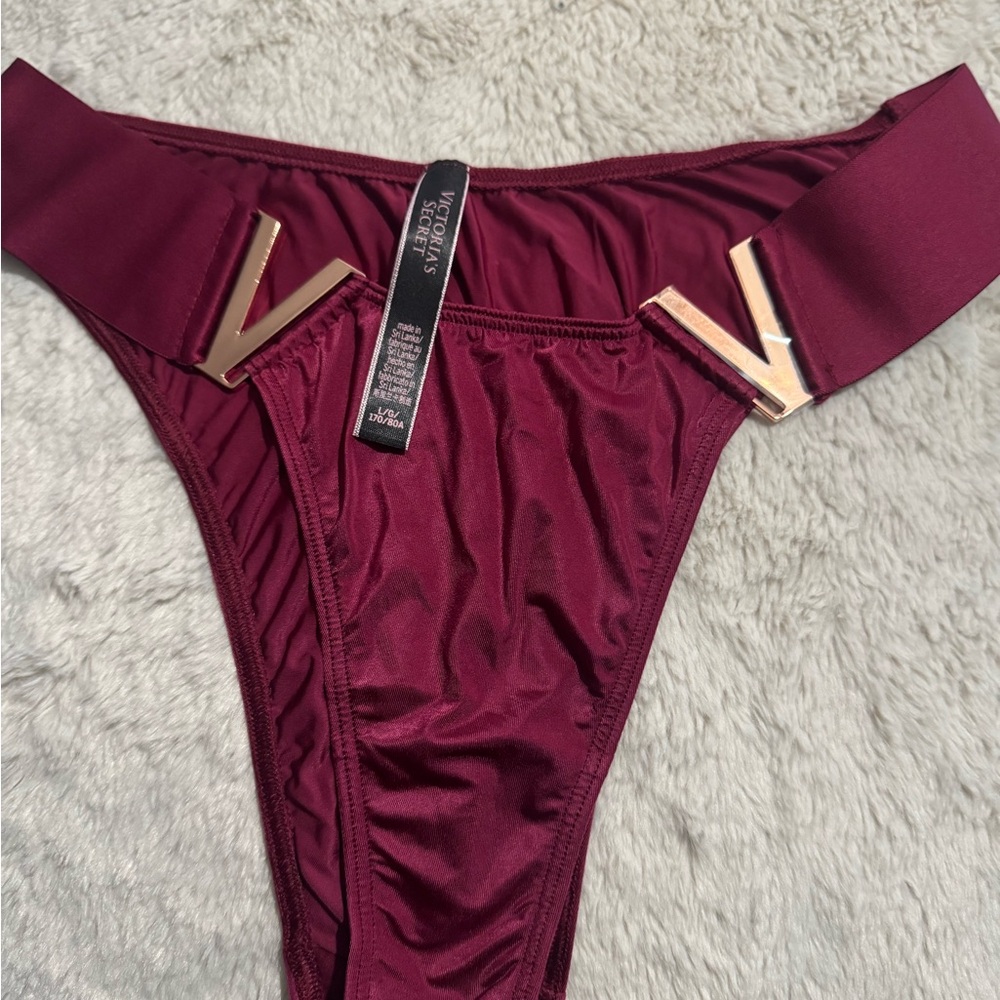 Victoria's Secret Burgundy Bikini Bottom with Gold Accents